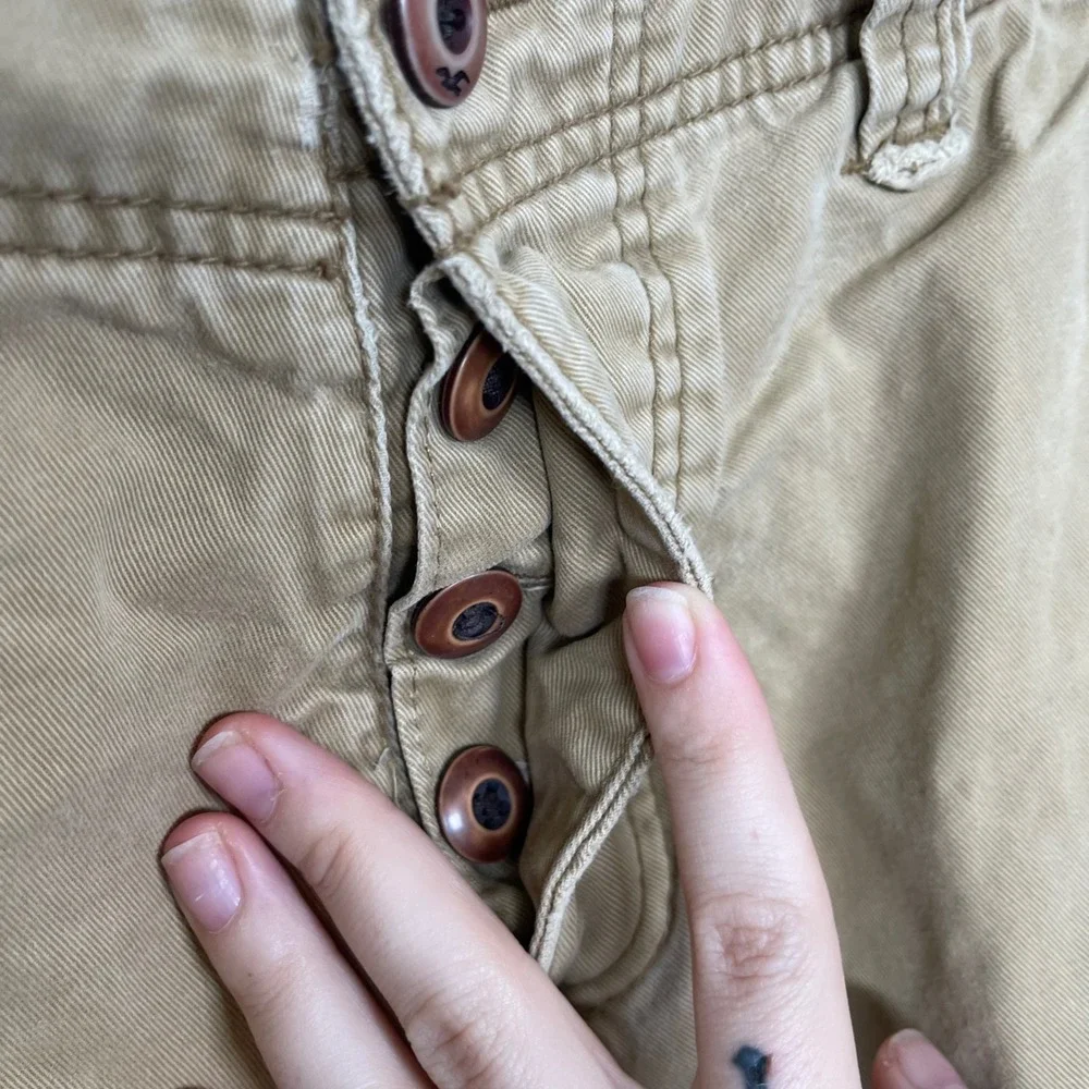 Vintage Hollister Mens Cargo Shorts 31 Khaki Button Fly Y2K Distressed Skater‎